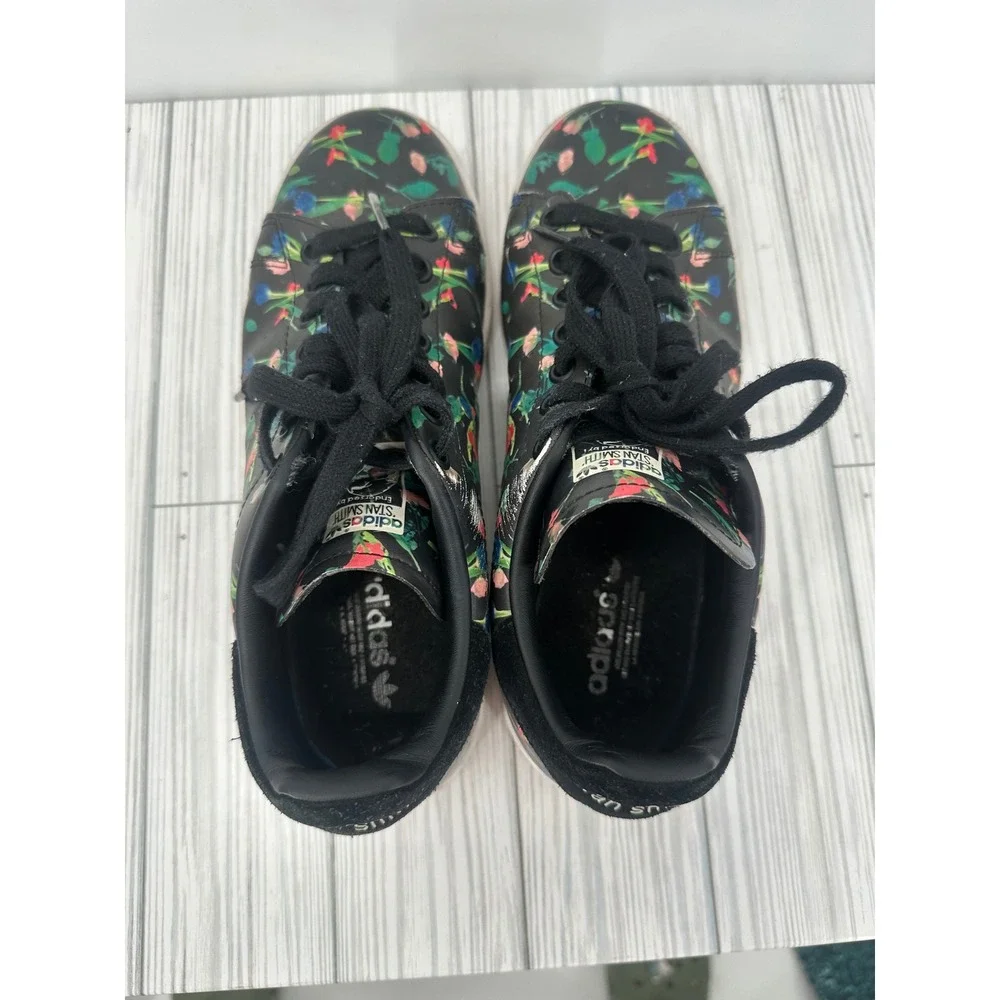 Adidas Original Stan Smith Shoes Women's 7.5 Black Floral‎ Print Sneakers EE4893